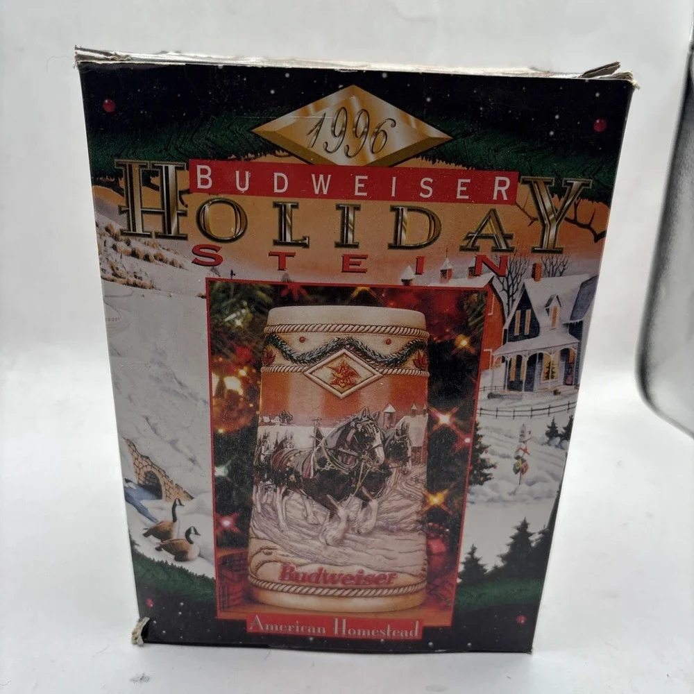 Vintage‎ 1996 Budweiser Holiday Stein Christmas Beer Mug American Homestead